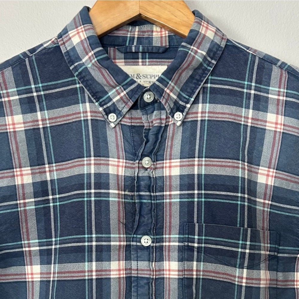 Denim & Supply Ralph Lauren Button Down Men Medium Blue Plaid Long Sleeve Shirt